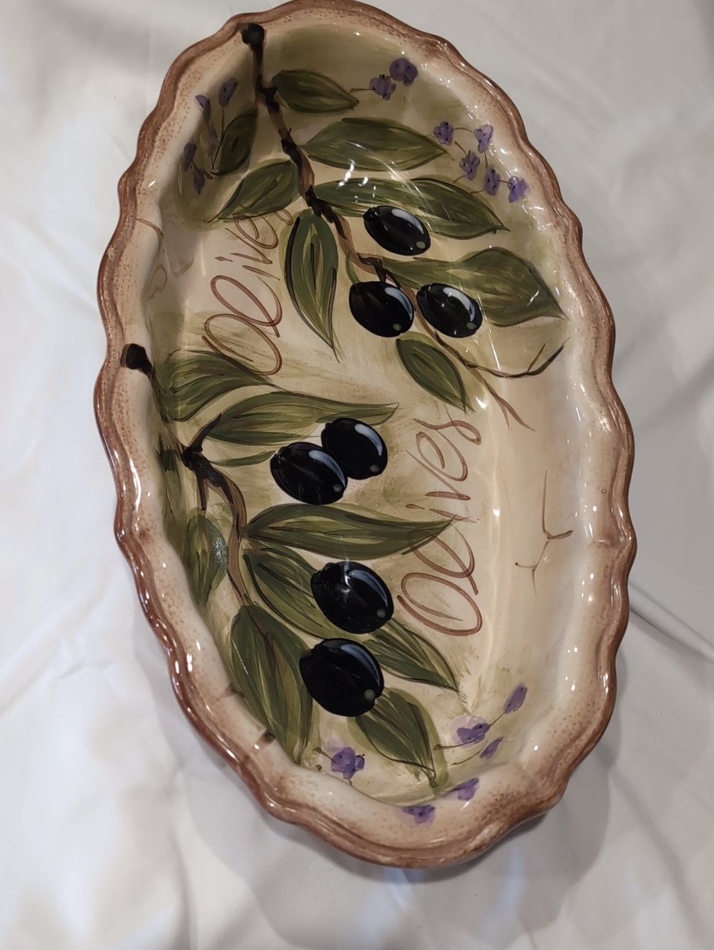 Tabletops Unlimited Olives Pattern Large 16.25" Bread Bowl / Serving Bowl